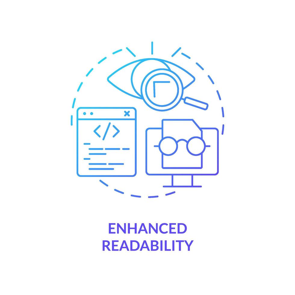 Enhanced code readability blue gradient concept icon. Functional programming benefit abstract idea thin line illustration. Formatting. Isolated outline drawing vector