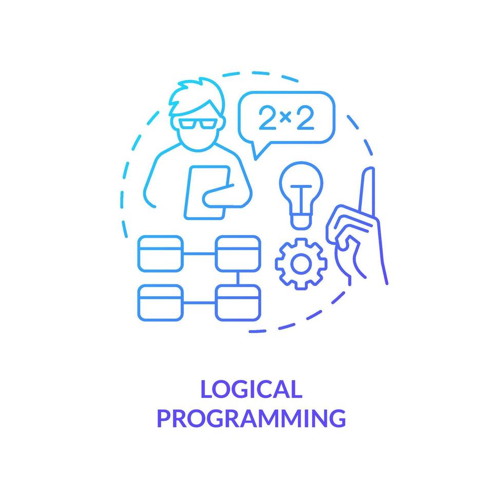 icono de concepto de gradiente azul de programación lógica. tipo de paradigma de codificación idea abstracta ilustración de línea delgada. lógica matemática. hechos y reglas. dibujo de contorno aislado vector