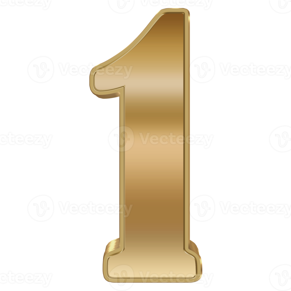 3D Rendering Metallic Number Design. One. png
