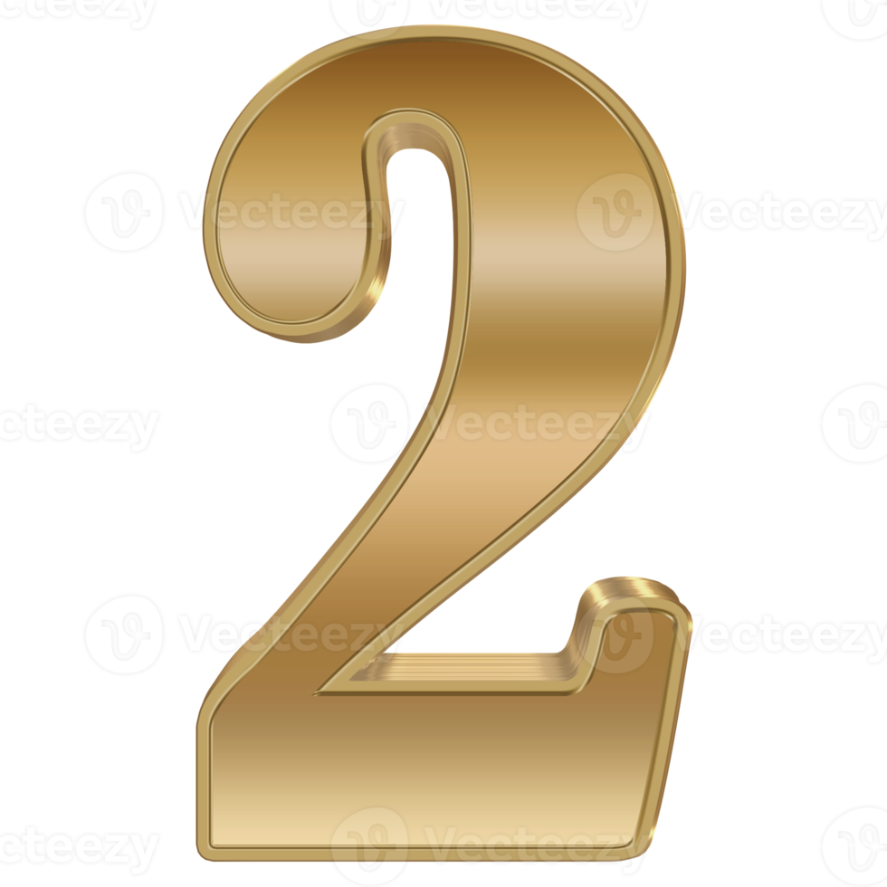 3D Rendering Metallic Number Design. Two. png