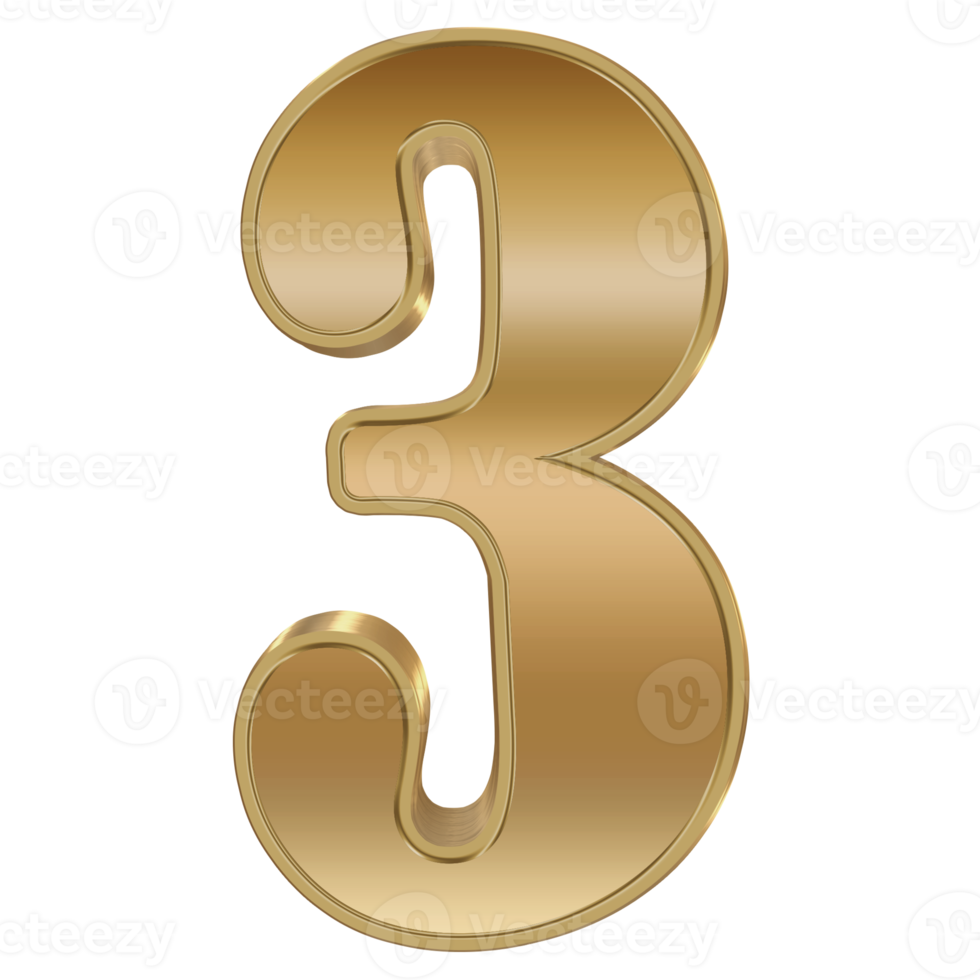 3D Rendering Metallic Number Design. Three. png