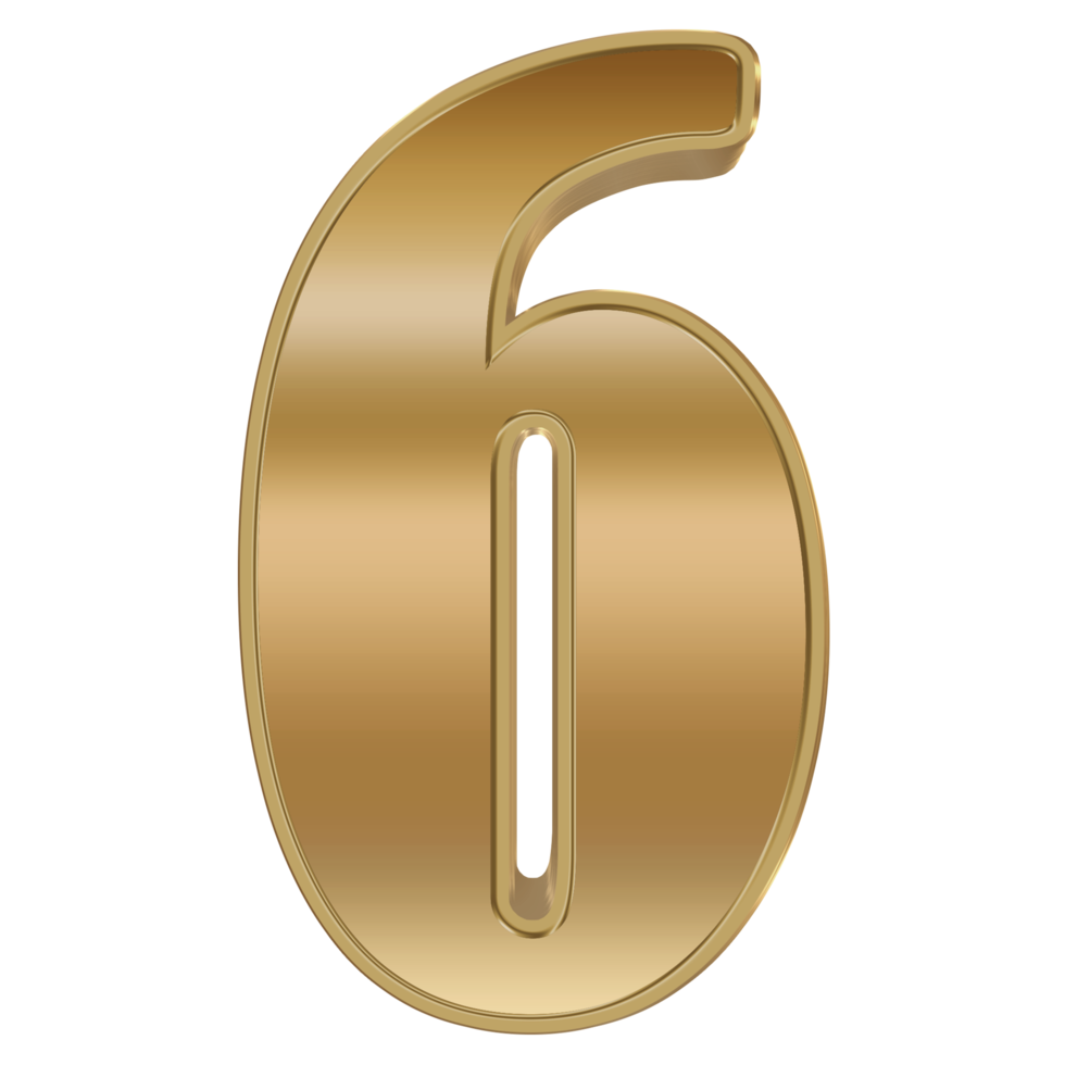 3D Rendering Metallic Number Design. Six. png