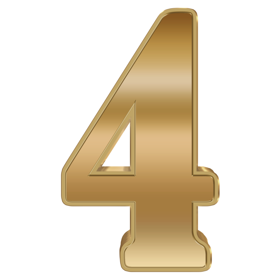 3D Rendering Metallic Number Design. Four. png