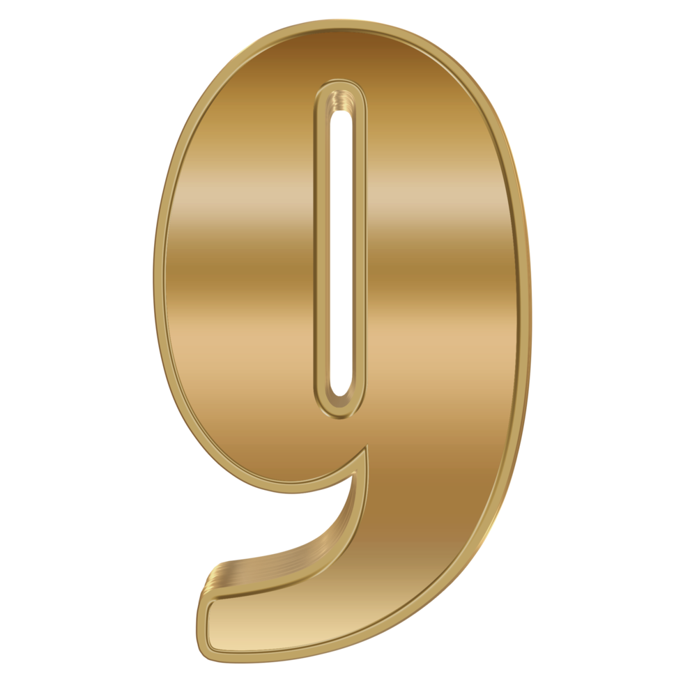 3D Rendering Metallic Number Design. Nine. png