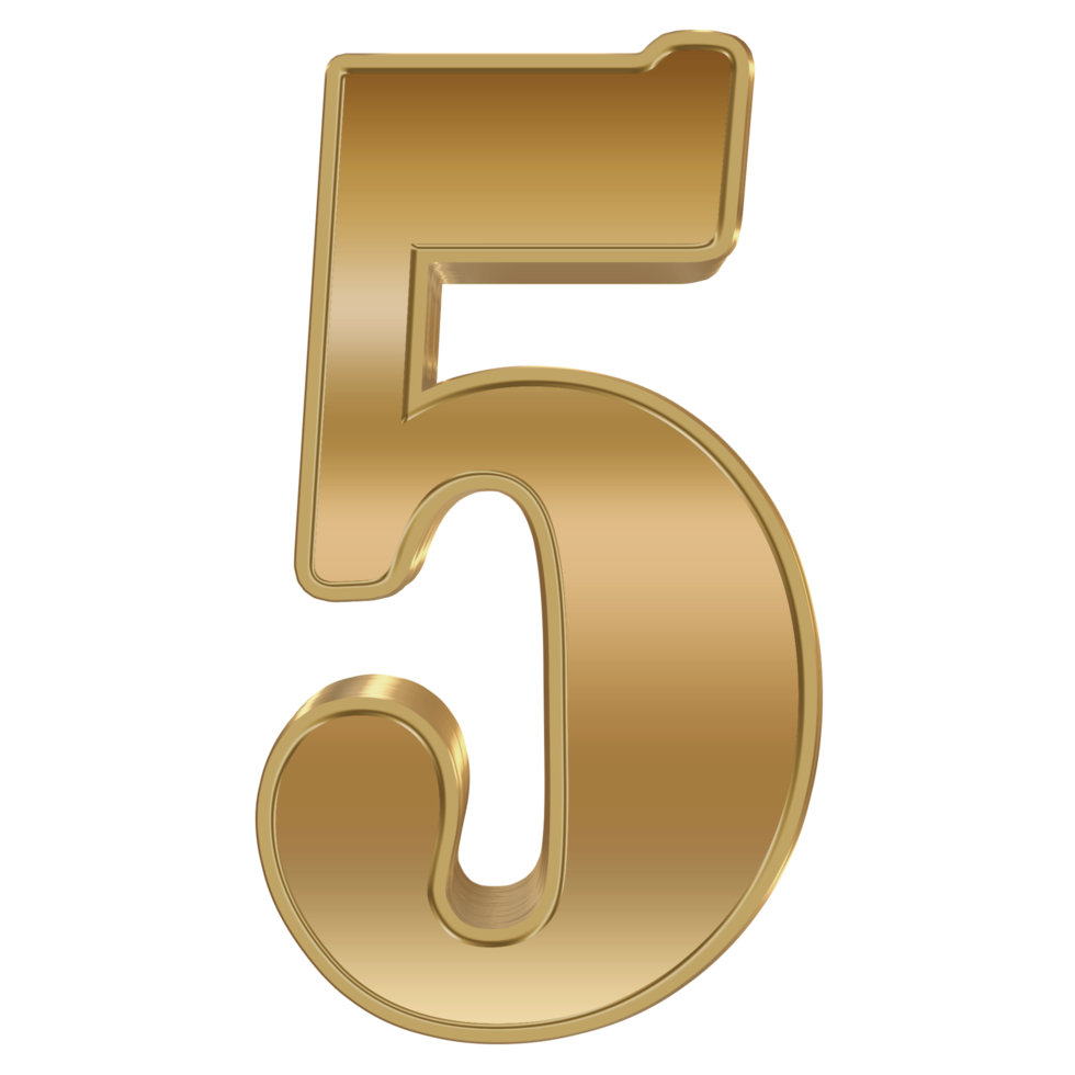 3D Rendering Metallic Number Design. Five. png