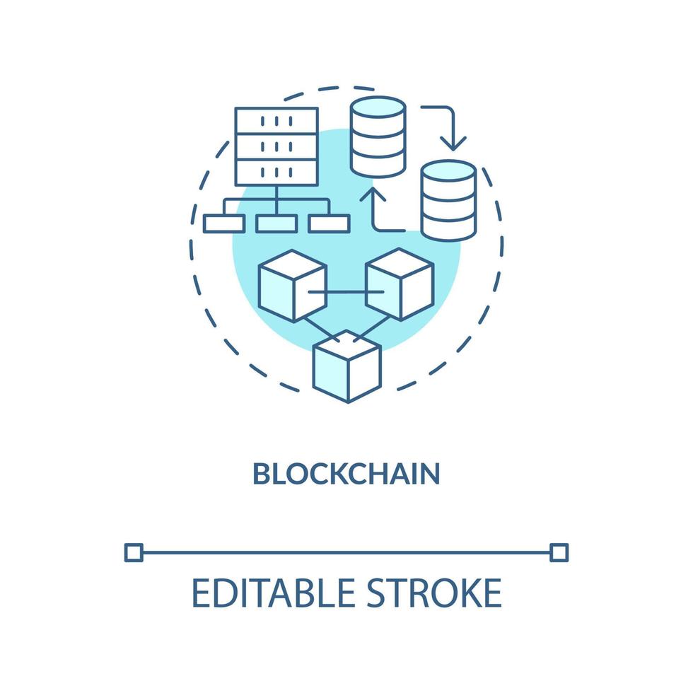Blockchain turquoise concept icon. Digital information. Data science technology abstract idea thin line illustration. Isolated outline drawing. Editable stroke vector