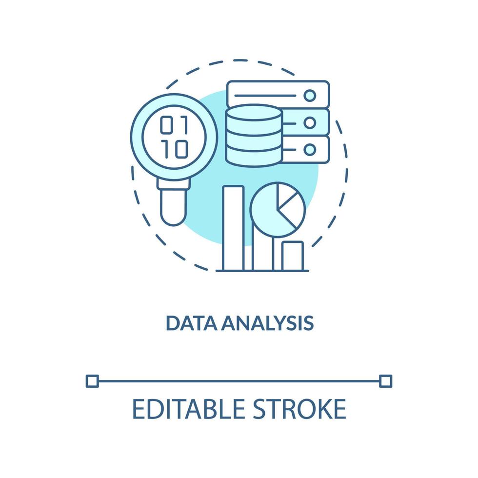 Data analysis turquoise concept icon. Digital information processing stage abstract idea thin line illustration. Isolated outline drawing. Editable stroke vector