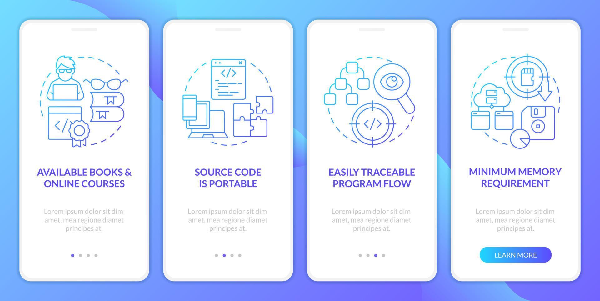 Procedural programming pros blue gradient onboarding mobile app screen ...