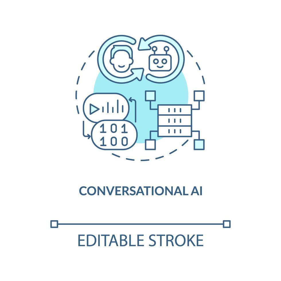 Conversational AI turquoise concept icon. Data science solution for business abstract idea thin line illustration. Isolated outline drawing. Editable stroke vector