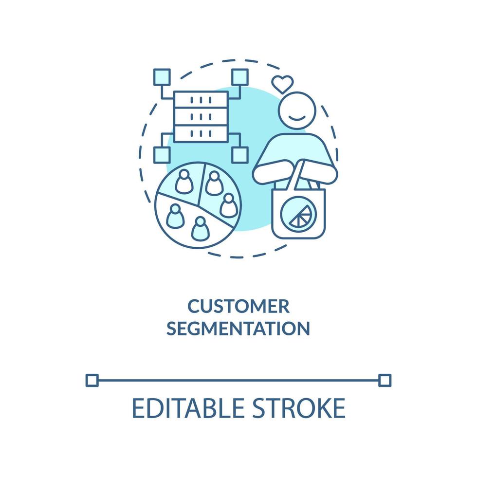 Customer segmentation turquoise concept icon. Data science in marketing abstract idea thin line illustration. Isolated outline drawing. Editable stroke vector