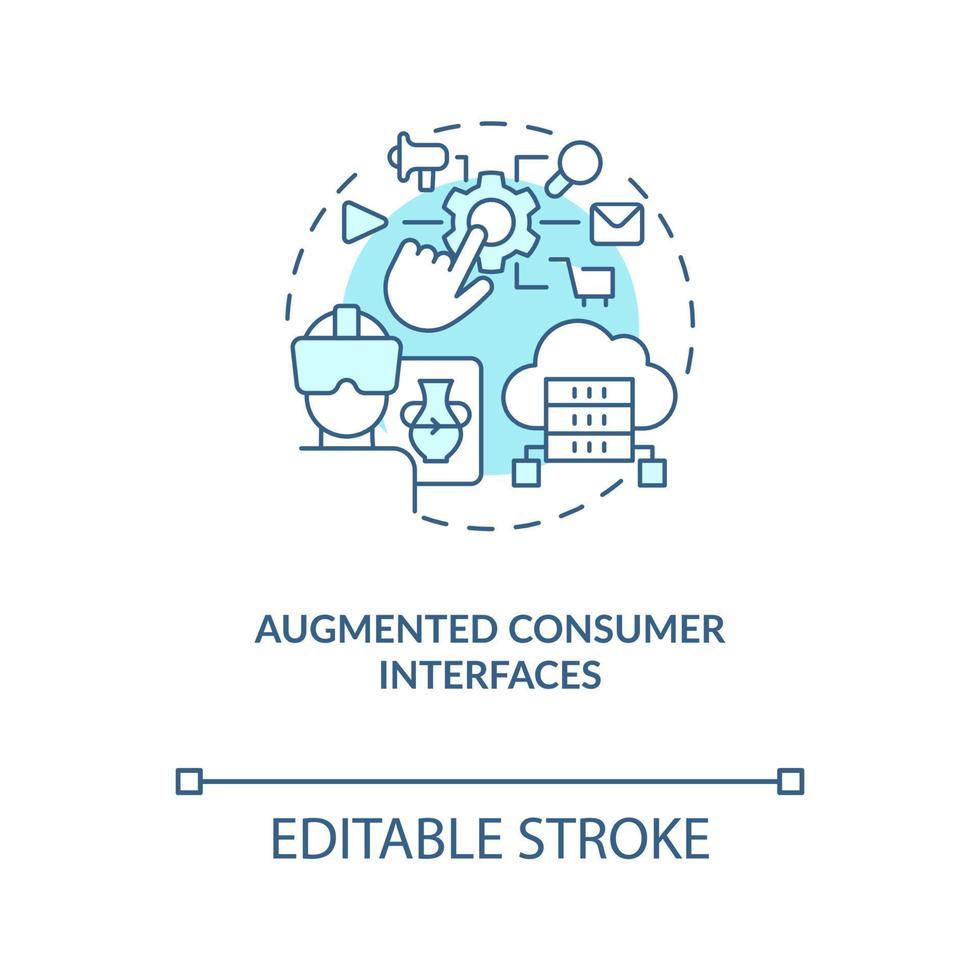 Augmented consumer interfaces turquoise concept icon. AI and data science solution abstract idea thin line illustration. Isolated outline drawing. Editable stroke vector