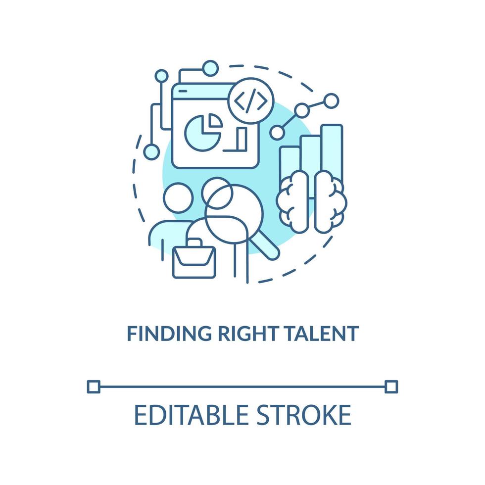 Finding right talent turquoise concept icon. Employees hiring. Data science challenge abstract idea thin line illustration. Isolated outline drawing. Editable stroke vector