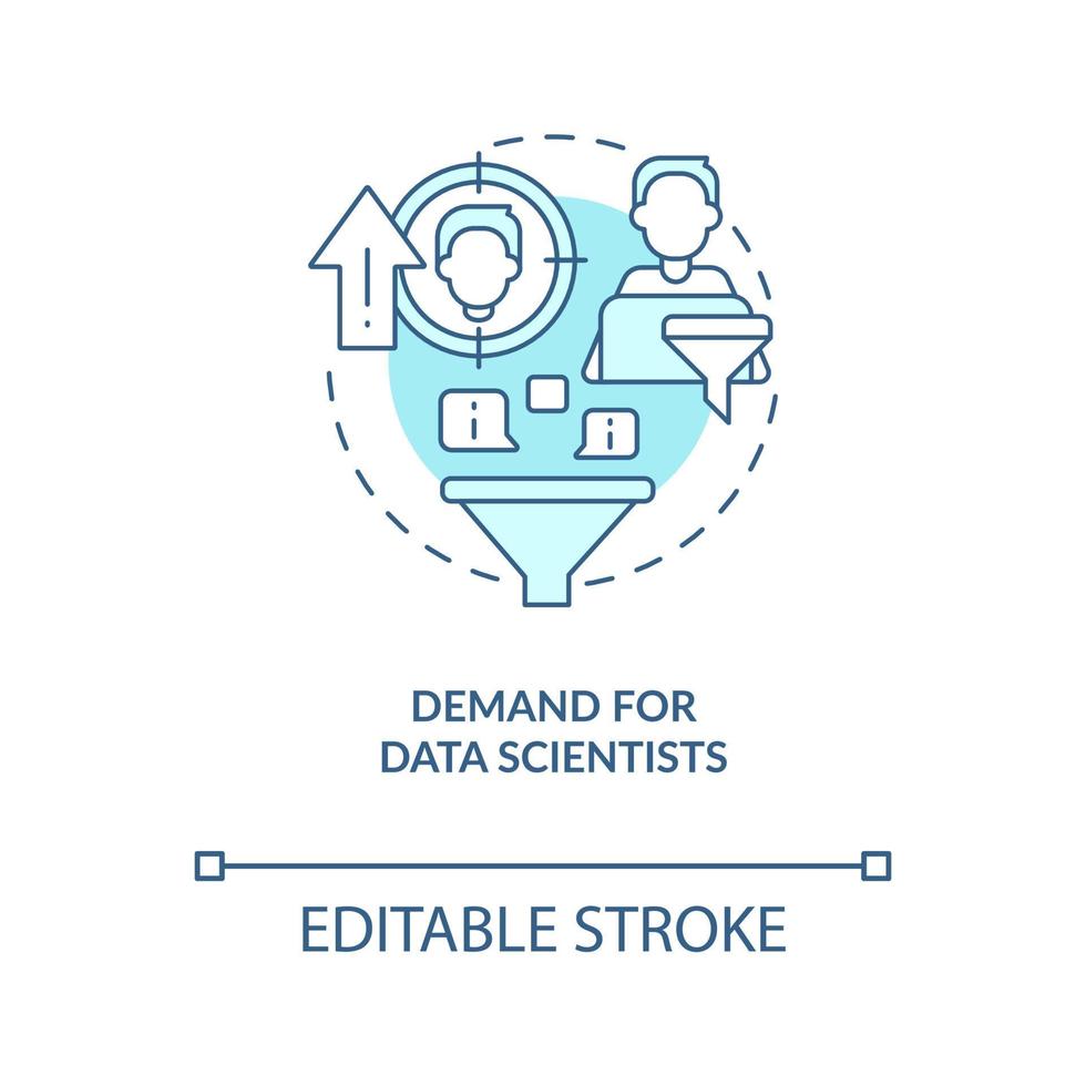 Increasing demand for data scientists turquoise concept icon. Digitization trend abstract idea thin line illustration. Isolated outline drawing. Editable stroke vector