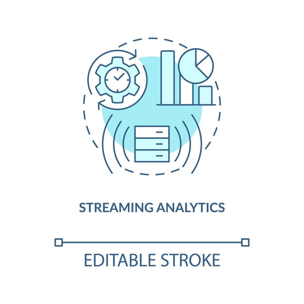 Streaming analytics turquoise concept icon. Data science abstract idea thin line illustration. Isolated outline drawing. Editable stroke information processing vector