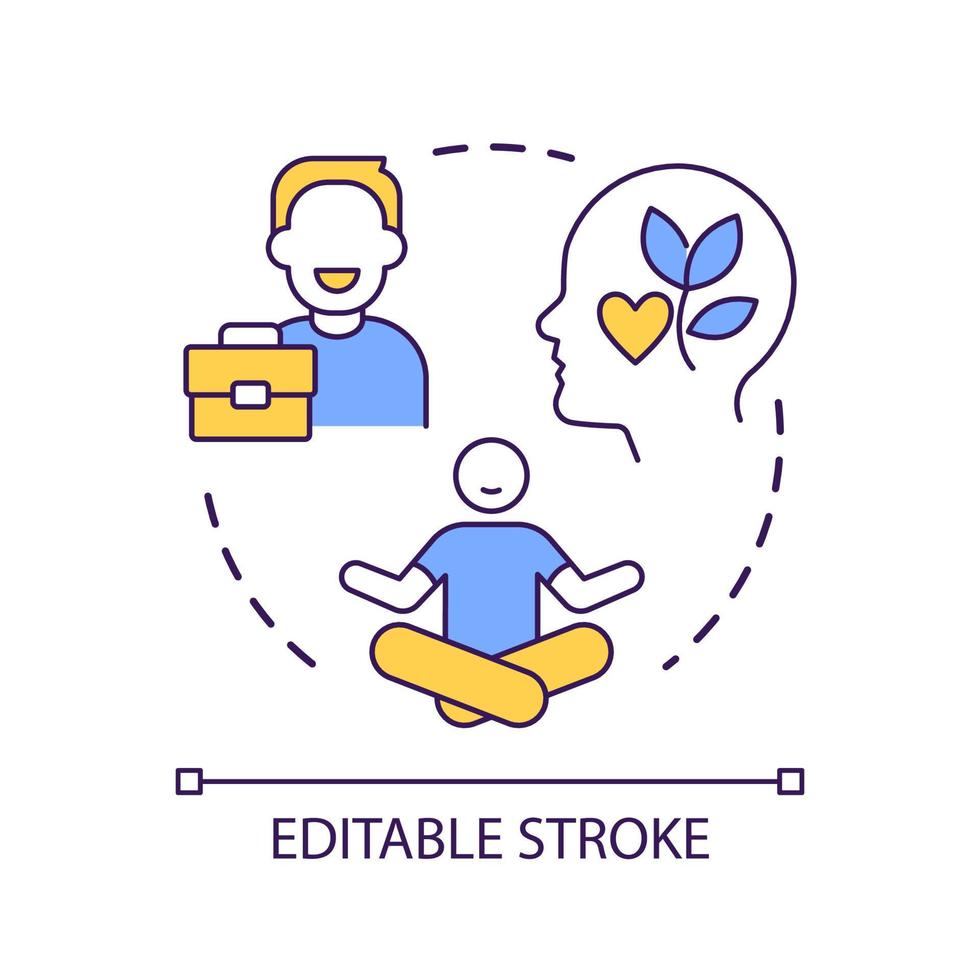 Mindfulness in workplace concept icon. Positive thinking impact on employee productivity abstract idea thin line illustration. Isolated outline drawing. Editable stroke vector