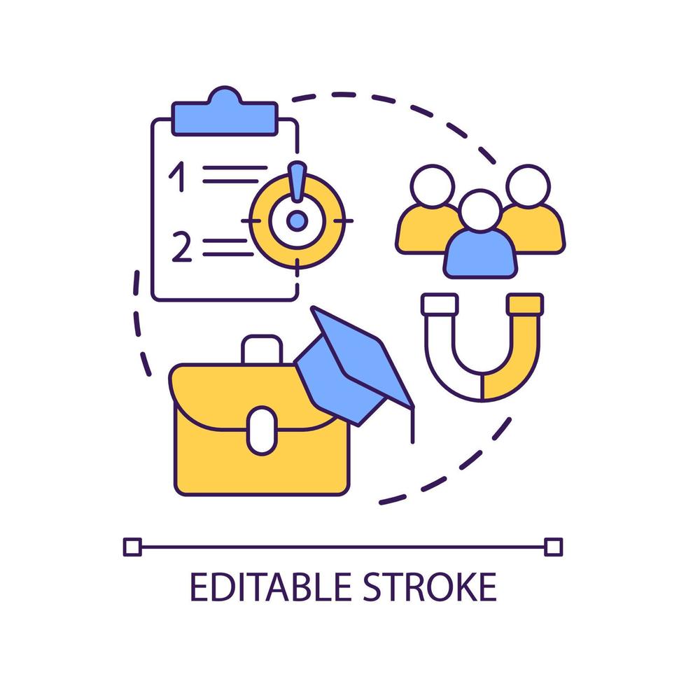 Engage educated staff concept icon. Employment process optimization. Human resources regulation abstract idea thin line illustration. Isolated outline drawing. Editable stroke vector