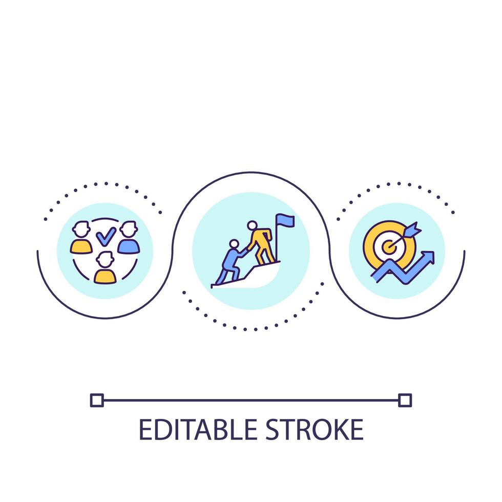 Effective leadership in business loop concept icon. Teamwork for corporate goals reaching abstract idea thin line illustration. Isolated outline drawing. Editable stroke vector