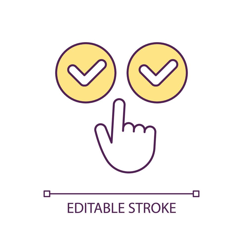Choice between two options RGB color icon. Decision making. Equally good alternatives. Select preference. Isolated vector illustration. Simple filled line drawing. Editable stroke