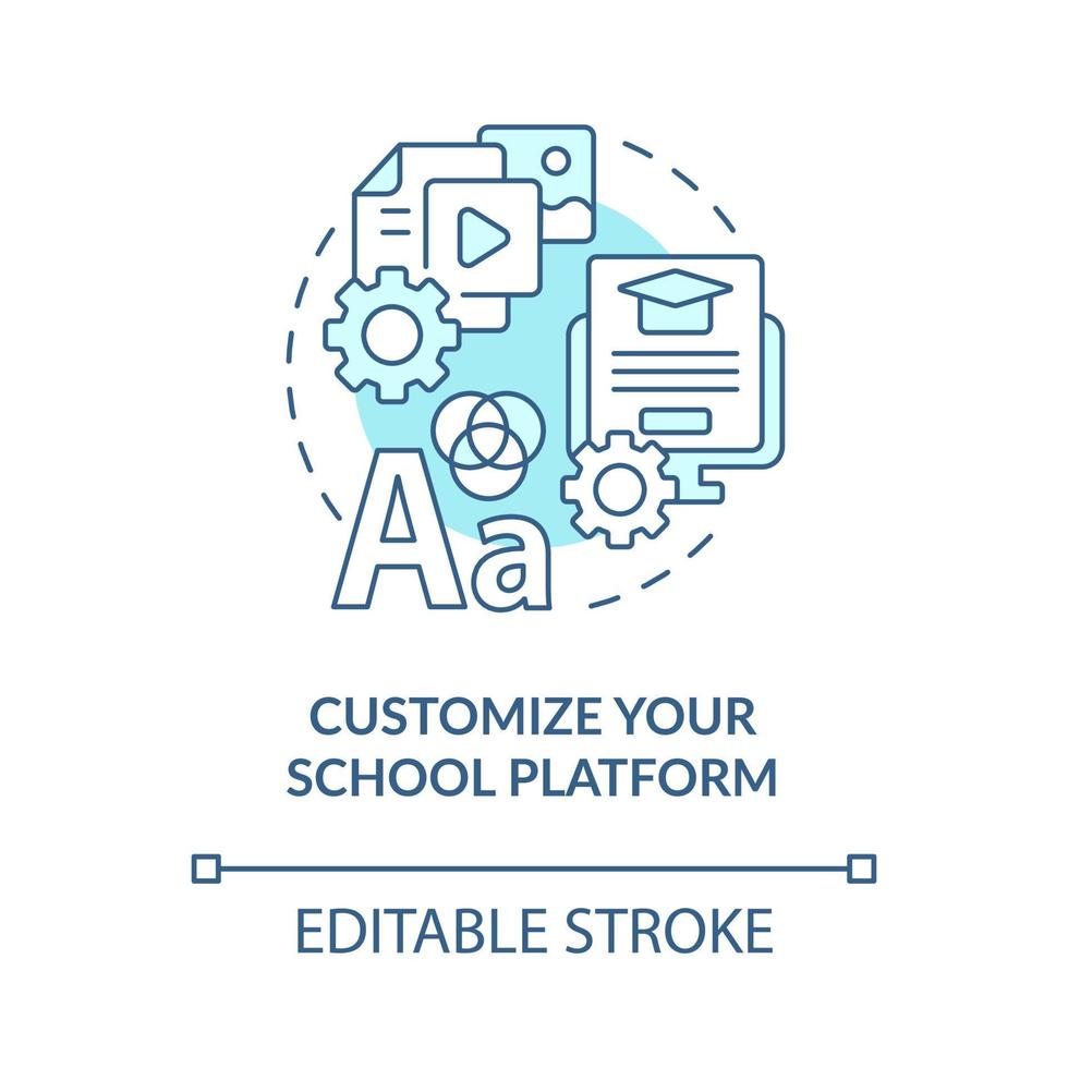 Customize your school platform blue concept icon. Launching school LMS abstract idea thin line illustration. Isolated outline drawing. Editable stroke vector