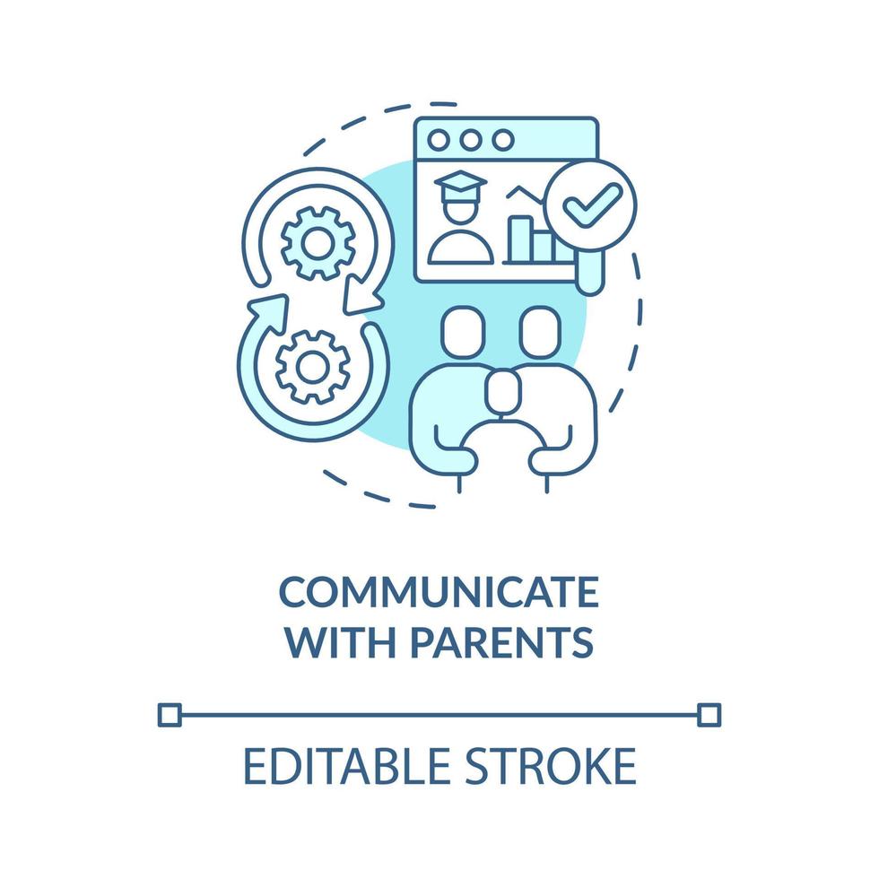 Communicate with parents blue concept icon. School learning management system abstract idea thin line illustration. Isolated outline drawing. Editable stroke vector