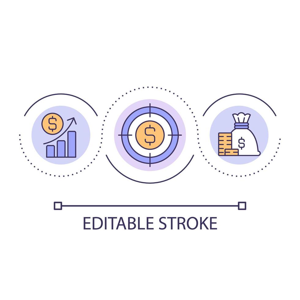 Financial profit from smart investment loop concept icon. Money savings growth. Commercial success abstract idea thin line illustration. Isolated outline drawing. Editable stroke vector