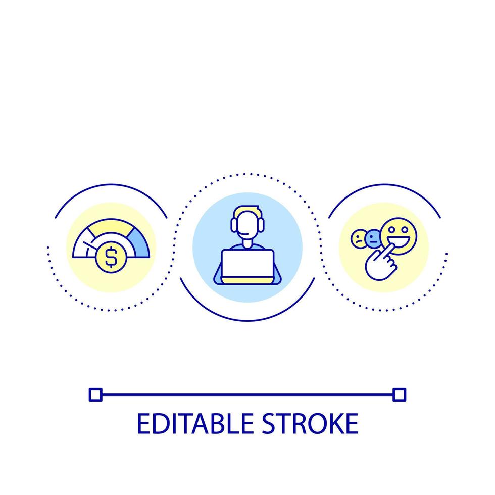 Low cost customer service loop concept icon. Client assistance. Call center. Affordable prices abstract idea thin line illustration. Isolated outline drawing. Editable stroke vector