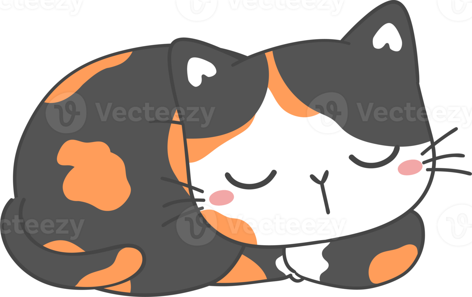 cute  kawaii playful calico kitty cat cartoon drawing doodle outline png