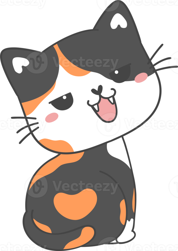 niedliche kawaii verspielte calico kitty cat cartoon zeichnung gekritzelumriss png