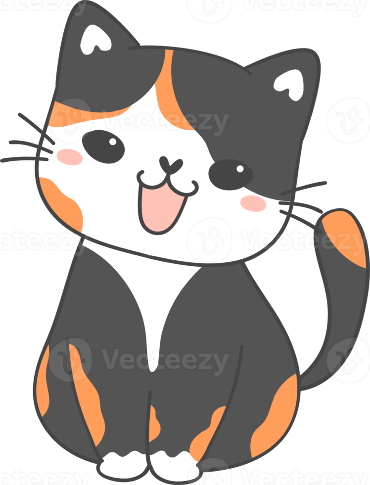 schattig kawaii speels calico pot kat tekenfilm tekening tekening schets png