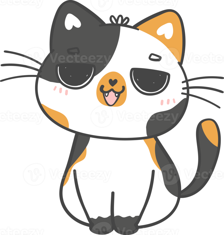 cute  kawaii playful calico kitty cat cartoon drawing doodle outline png