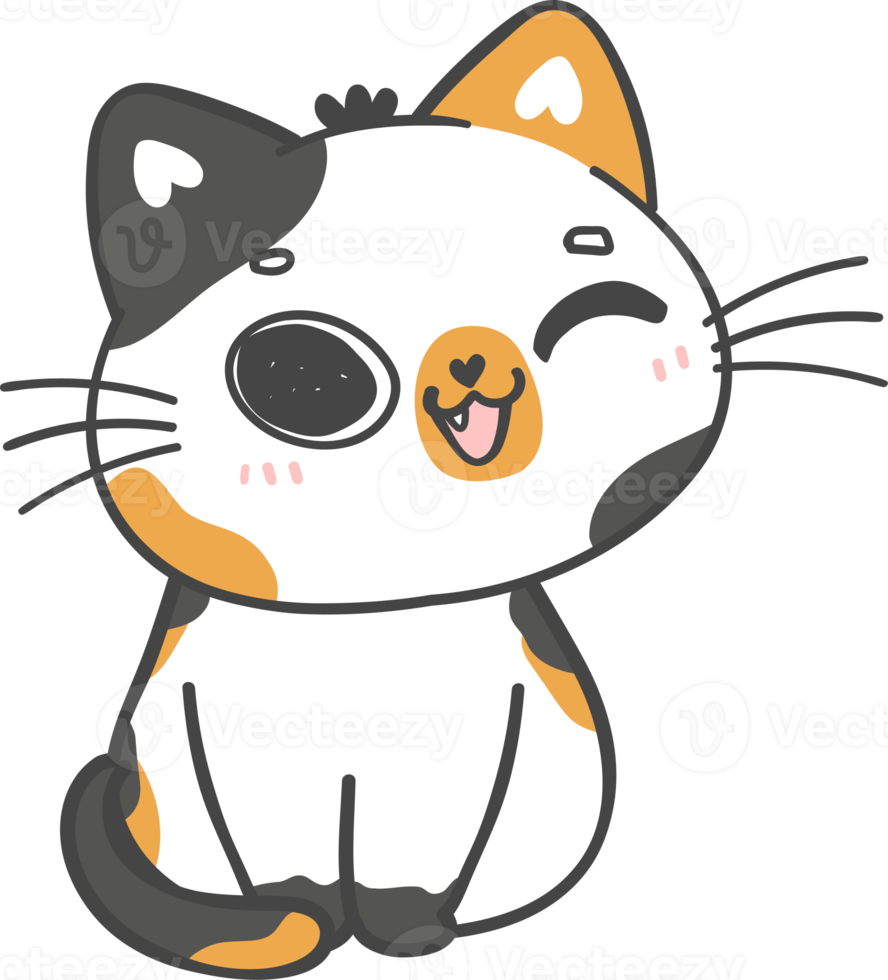 cute  kawaii playful calico kitty cat cartoon drawing doodle outline png