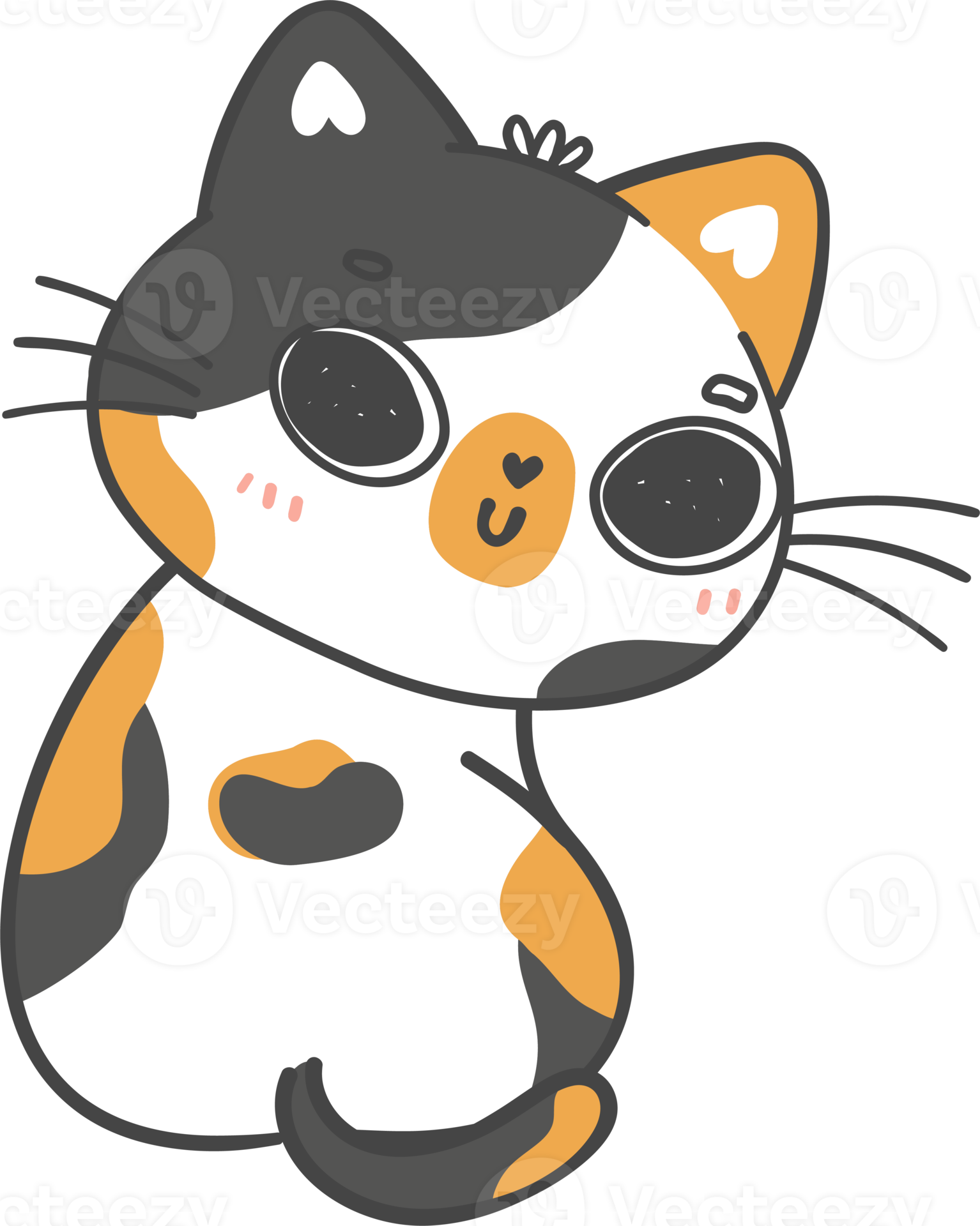cute kawaii playful calico kitty cat cartoon drawing doodle outline
