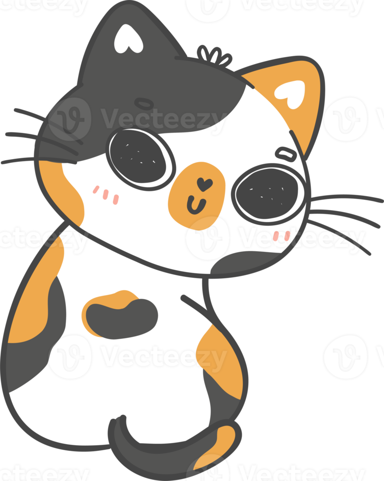 cute  kawaii playful calico kitty cat cartoon drawing doodle outline png