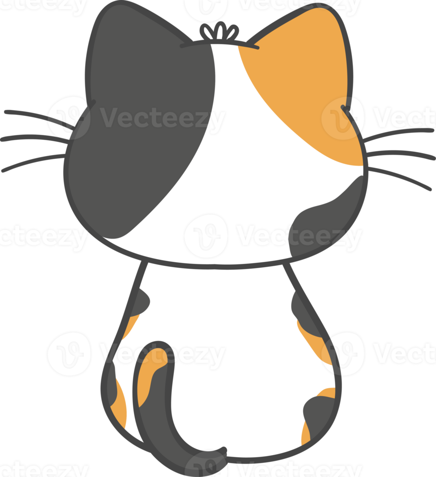 carino kawaii giocoso calicò gattino gatto cartone animato disegno scarabocchio schema png