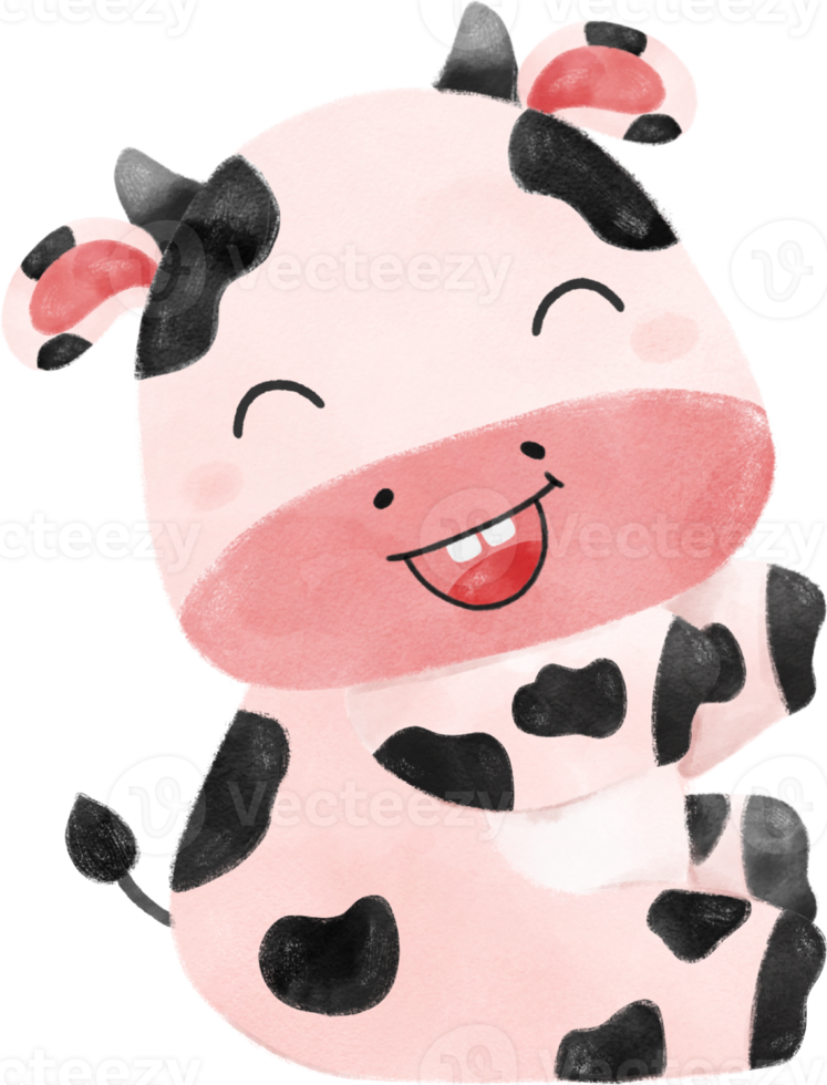 cute happy smile  baby cow boy birthday kid cartoon watercolour png