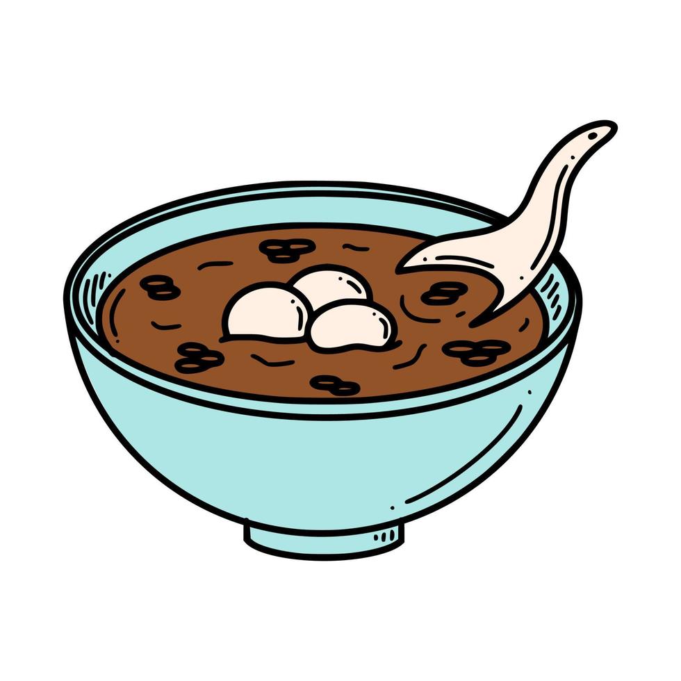 Hong dou tang, sweet Chinese red bean soup. Chinese New year dessert vector illustration