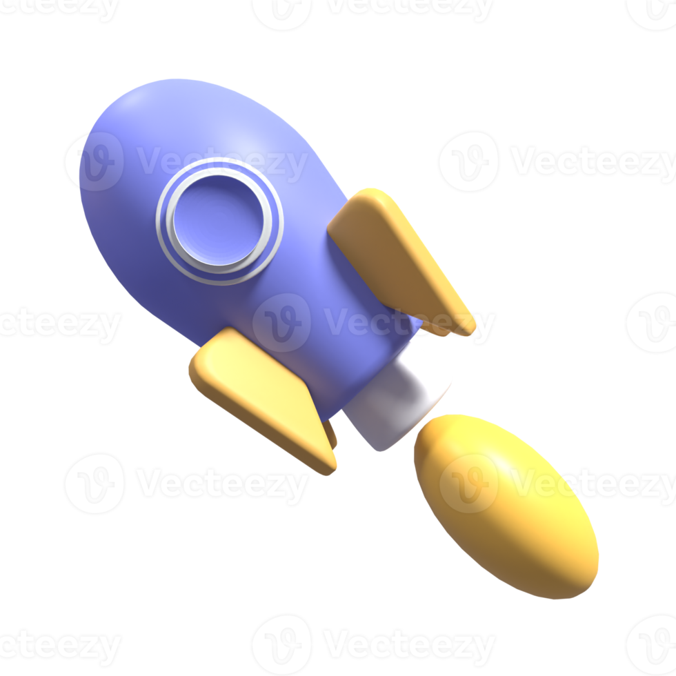 Illustration 3d d'une fusée aux couleurs esthétiques adaptées au web, à l'apk ou à des ornements supplémentaires pour votre projet png