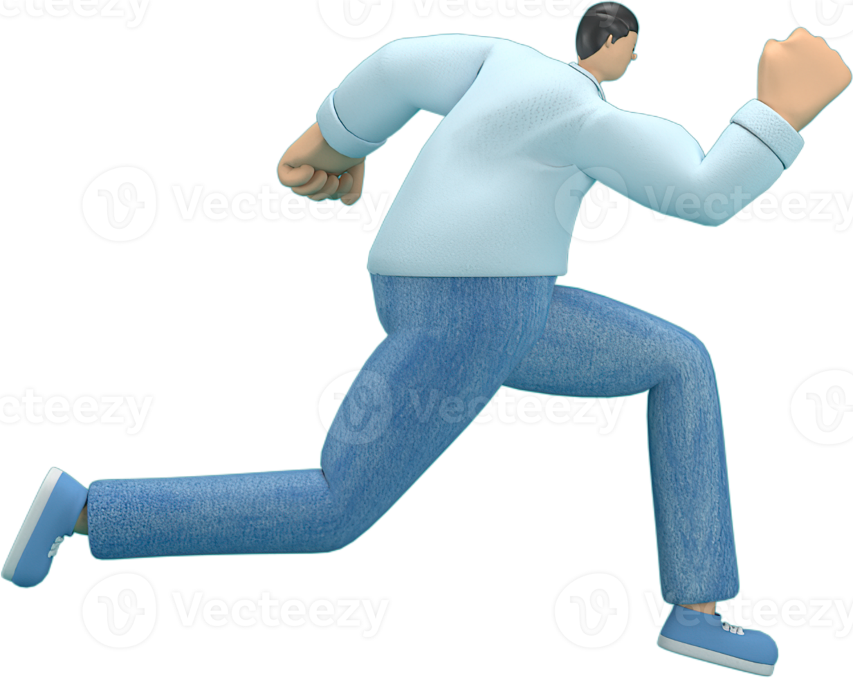 zeichentrickfigur in jeans und langem hemd. er läuft. png