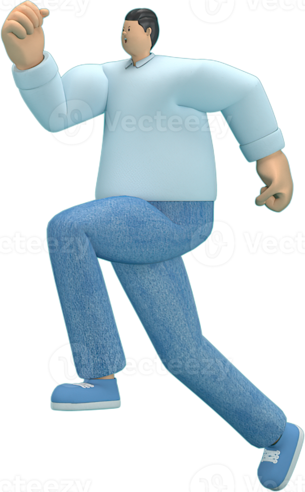 cartoon character wearing jeans and  long shirt. He is runing. png