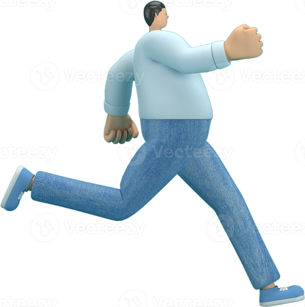cartoon character wearing jeans and  long shirt. He is runing. png