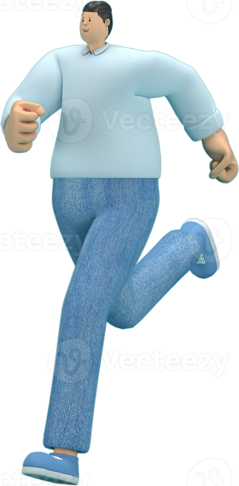 cartoon character wearing jeans and  long shirt. He is runing. png