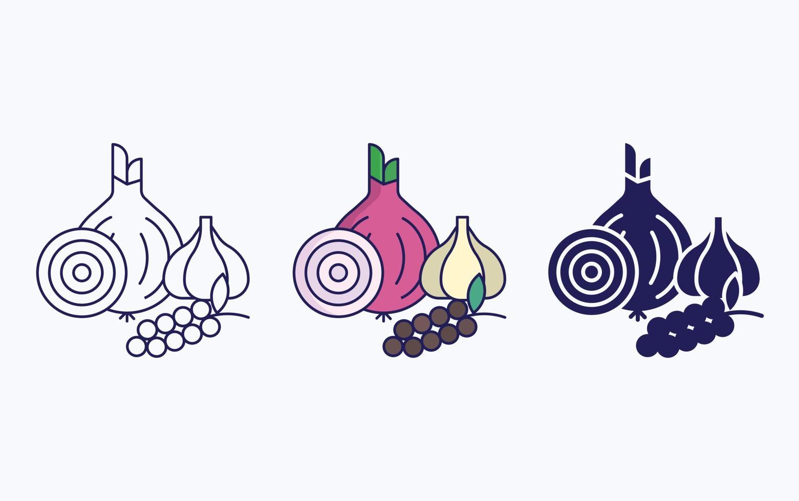 Yellow onion and garlic icon vector