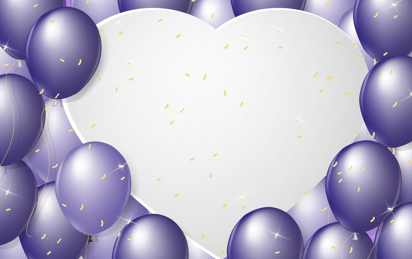 fondo de globos. plantilla festiva feliz cumpleaños, aniversario y boda con espacio para texto en forma de corazón. objetos decorativos realistas para el cartel. elemento vectorial 3d vector