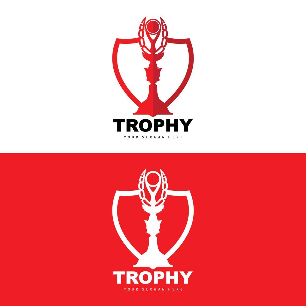 Championship Trophy Logo, Champion Award Winner Trophy Design, Vector Icon Template