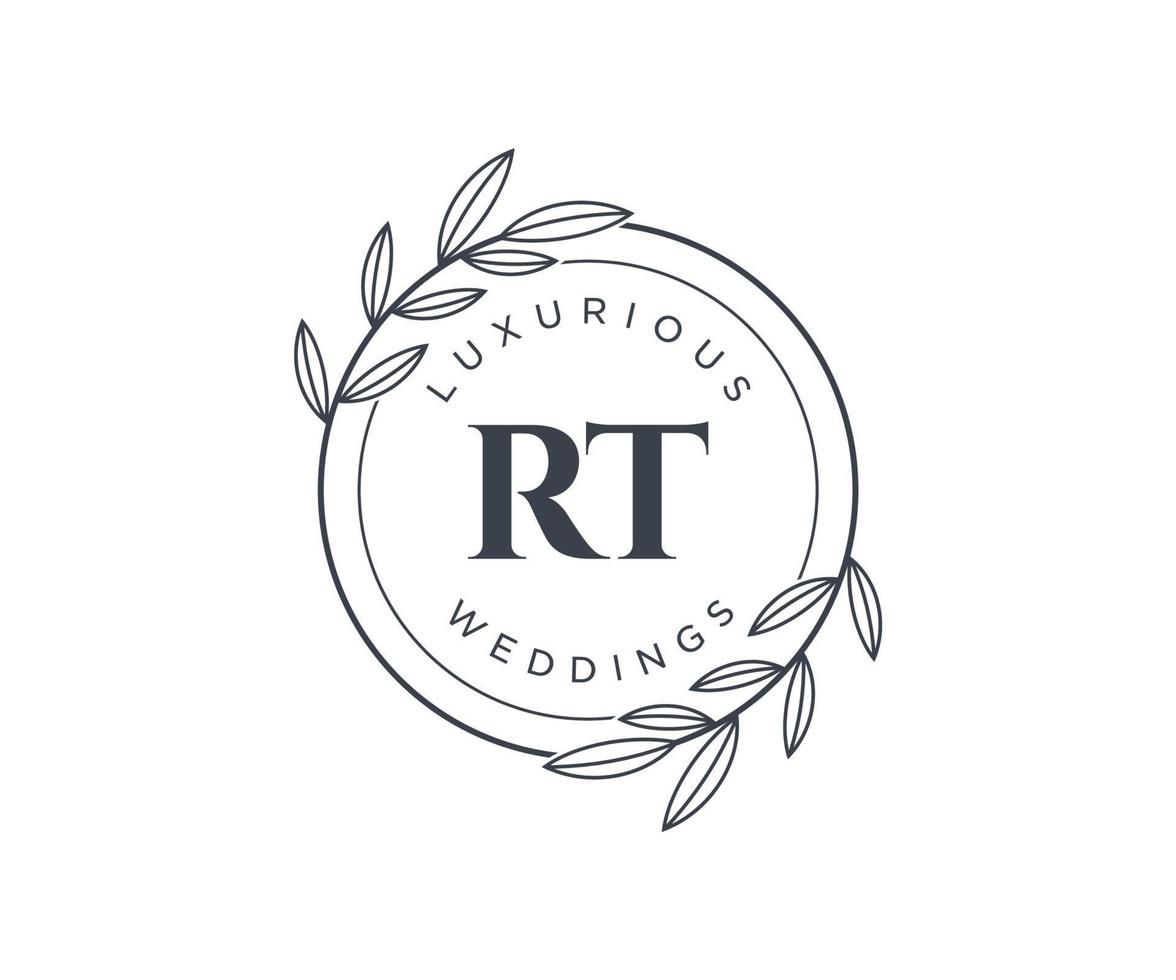 RT Initials letter Wedding monogram logos template, hand drawn modern minimalistic and floral templates for Invitation cards, Save the Date, elegant identity. vector