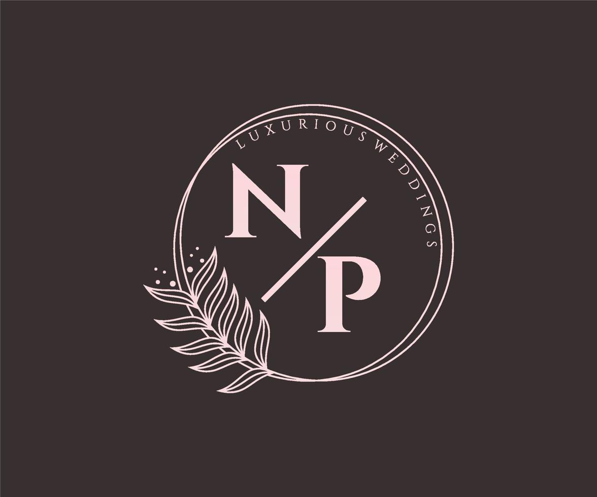 NP Initials letter Wedding monogram logos template, hand drawn modern minimalistic and floral templates for Invitation cards, Save the Date, elegant identity. vector