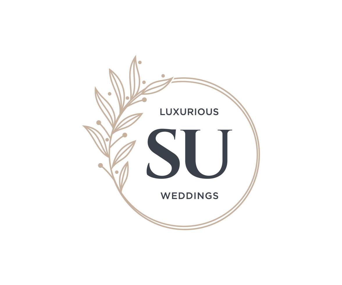 SU Initials letter Wedding monogram logos template, hand drawn modern minimalistic and floral templates for Invitation cards, Save the Date, elegant identity. vector