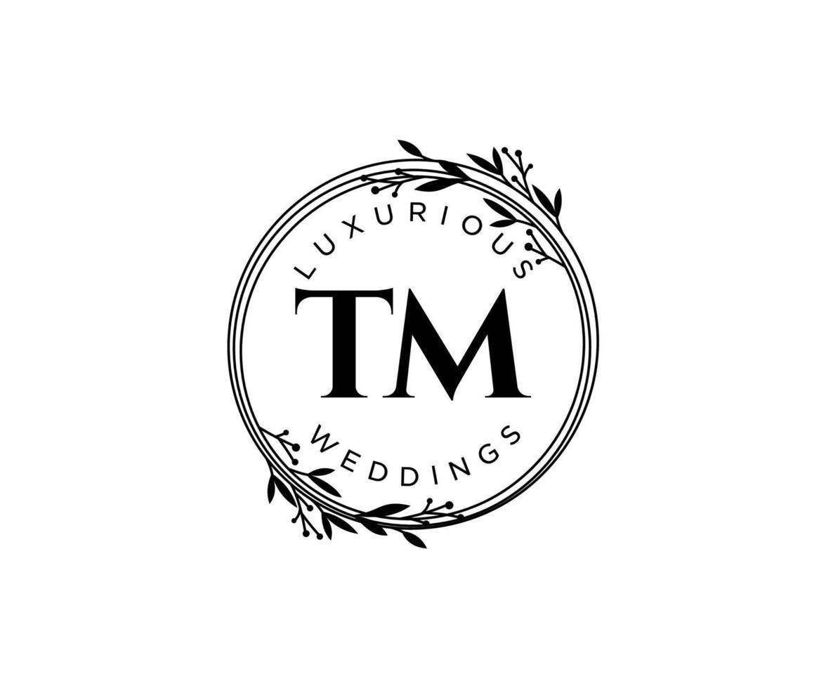 TM Initials letter Wedding monogram logos template, hand drawn modern minimalistic and floral templates for Invitation cards, Save the Date, elegant identity. vector