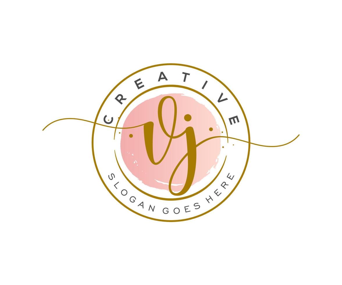 initial VJ Feminine logo beauty monogram and elegant logo design, handwriting logo of initial signature, wedding, fashion, floral and botanical with creative template. vector