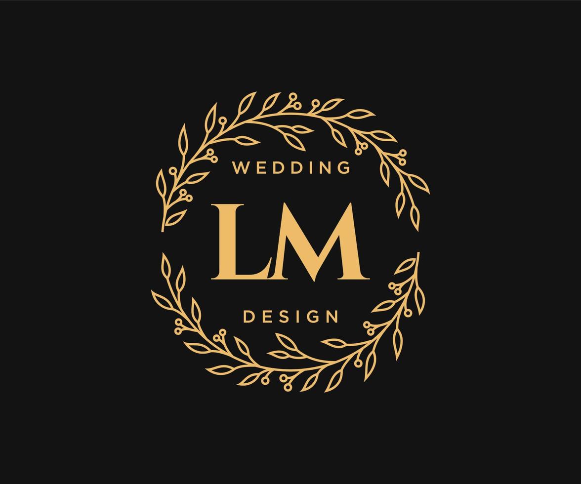 Colección de logotipos de monograma de boda con letras iniciales de lm, plantillas florales y minimalistas modernas dibujadas a mano para tarjetas de invitación, guardar la fecha, identidad elegante para restaurante, boutique, café en vector